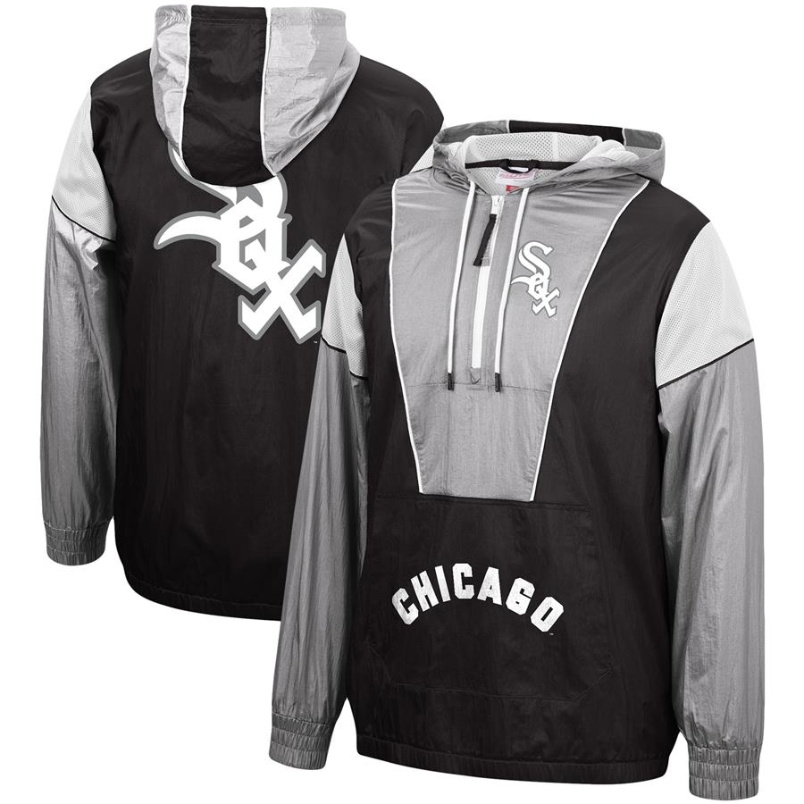 Chicago White Sox Mitchell & Ness Highlight Reel Windbreaker Half-Zip Hoodie Jacket - Black