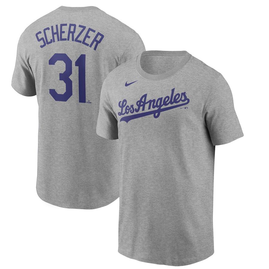 Max Scherzer Los Angeles Dodgers Nike Name & Number T-Shirt - Gray