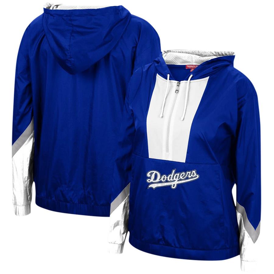 Los Angeles Dodgers Mitchell & Ness Women's Windbreaker 2.0 Half-Zip Hoodie Jacket - Royal