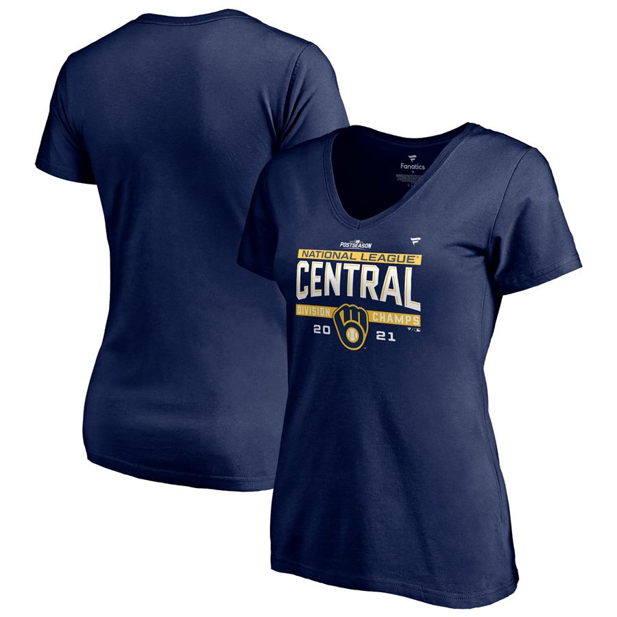 Milwaukee Brewers Fanatics Branded Women's 2021 NL Central Division Champions Locker Room V-Neck T-Shirt - Navy
