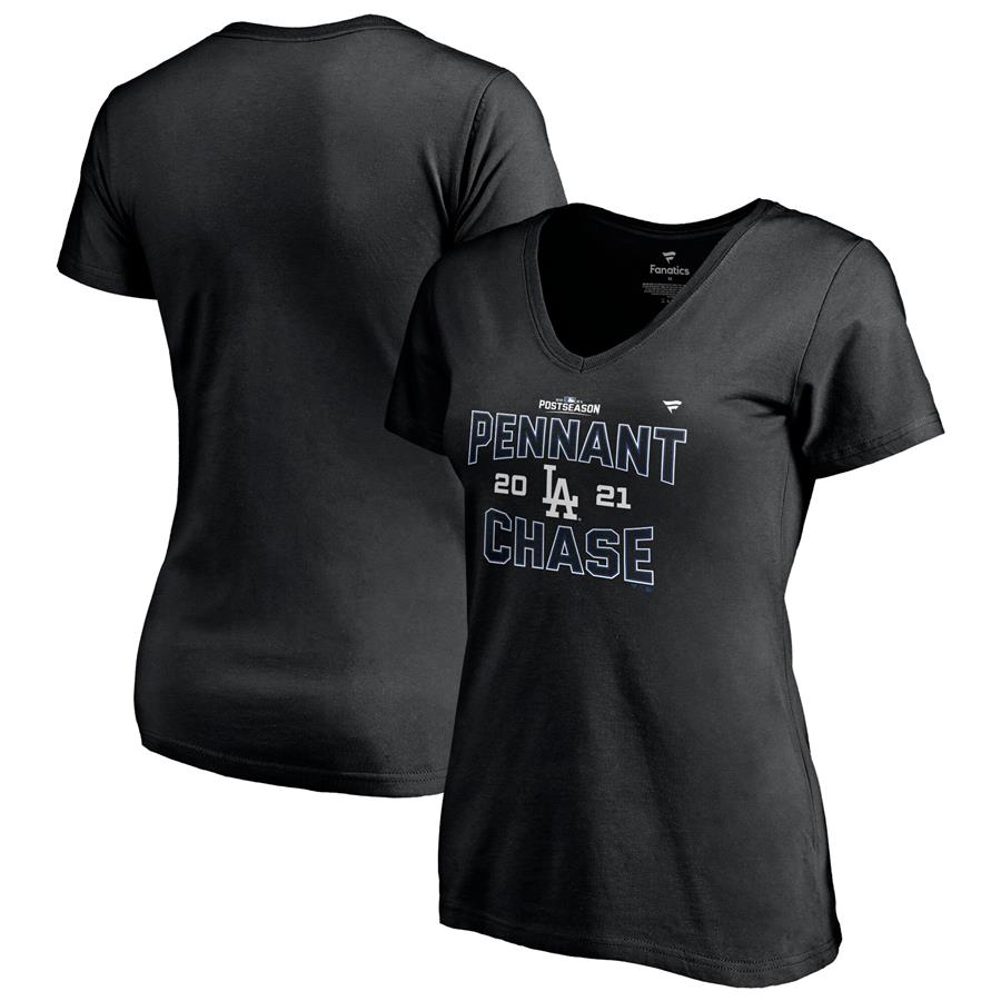 Los Angeles Dodgers Fanatics Branded Women's 2021 Division Series Winner Locker Room V-Neck T-Shirt - Black
