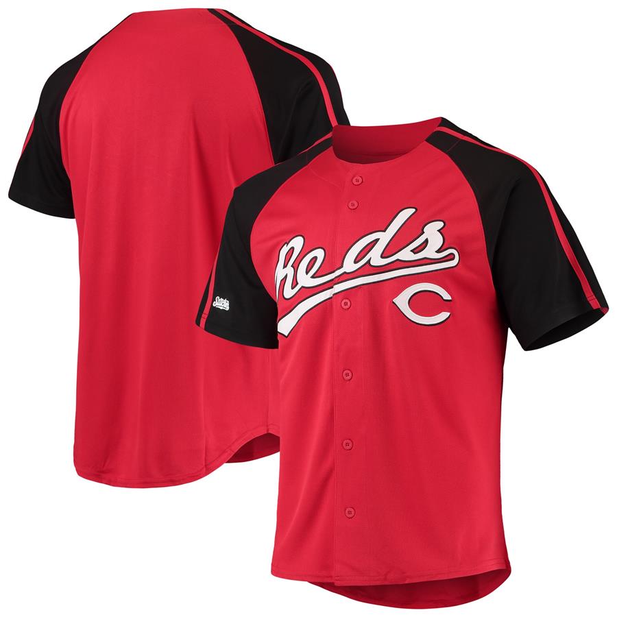 Cincinnati Reds Stitches Button-Down Raglan Replica Jersey - Red