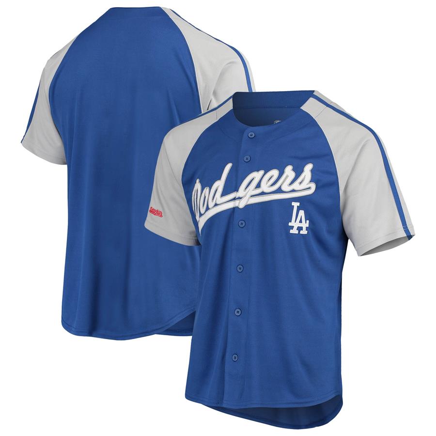 Los Angeles Dodgers Stitches Button-Down Raglan Replica Jersey - Royal