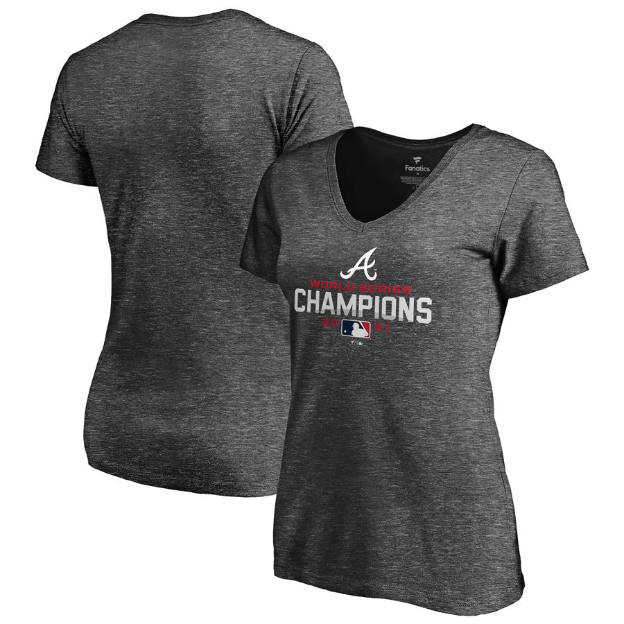 Atlanta Braves Fanatics Branded Women's 2021 World Series Champions V-Neck T-Shirt - Heathered Charcoal