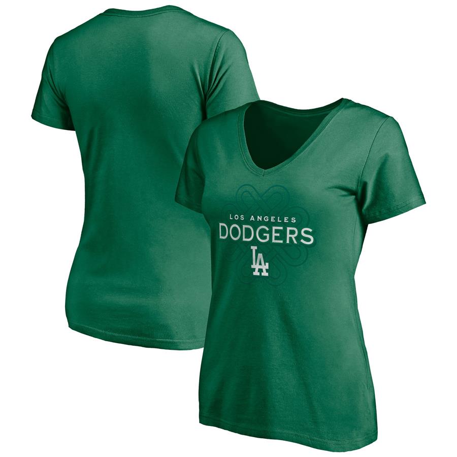 Los Angeles Dodgers Fanatics Branded Women's St. Patrick's Day Celtic Knot V-Neck T-Shirt - Kelly Green