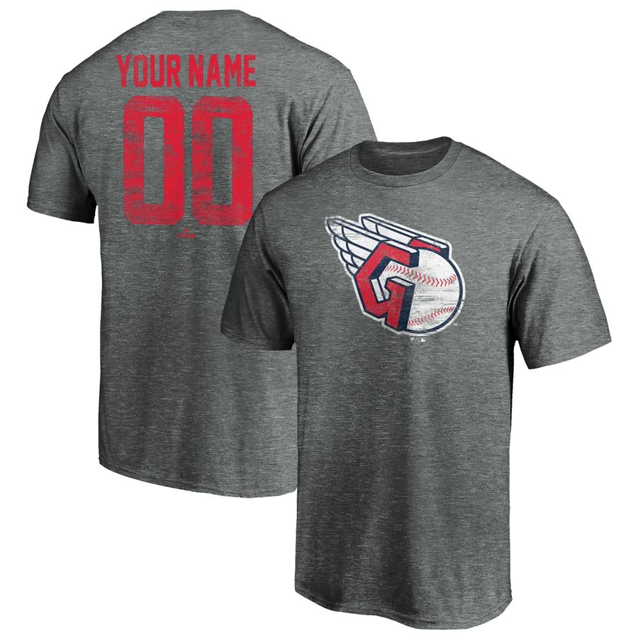 Cleveland Guardians Fanatics Branded Personalized Heritage Tri-Blend T-Shirt - Heather Gray