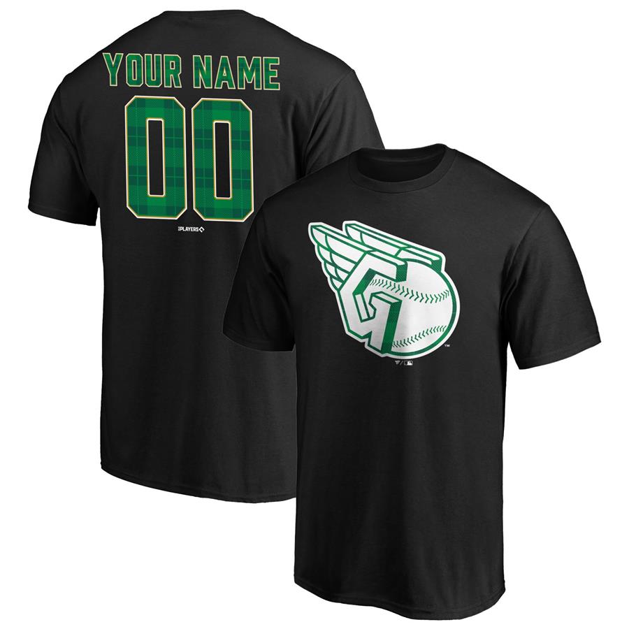 Cleveland Guardians Fanatics Branded Personalized Emerald Plaid T-Shirt - Black