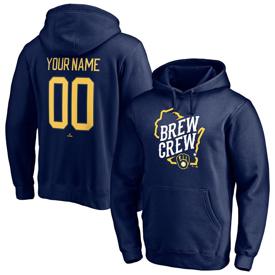 Milwaukee Brewers Fanatics Branded Hometown Legend Personalized Name & Number Pullover Hoodie - Navy