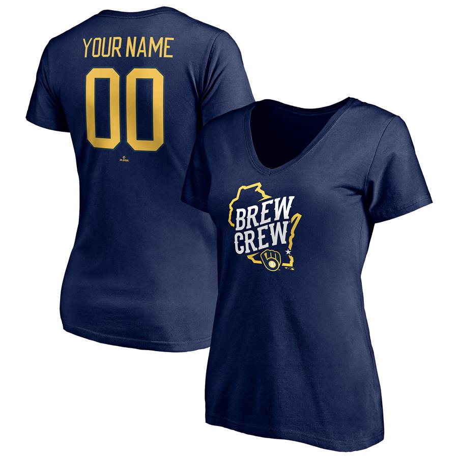 Milwaukee Brewers Fanatics Branded Women's Hometown Legend Personalized Name & Number V-Neck T-Shirt - Navy