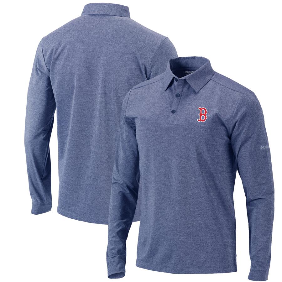 Boston Red Sox Columbia Pin High Omni-Wick Long Sleeve Polo - Heathered Navy