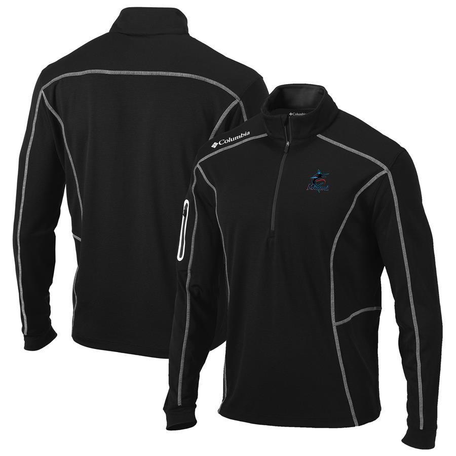 Miami Marlins Columbia Shotgun Omni-Wick Quarter-Zip Pullover Jacket - Black