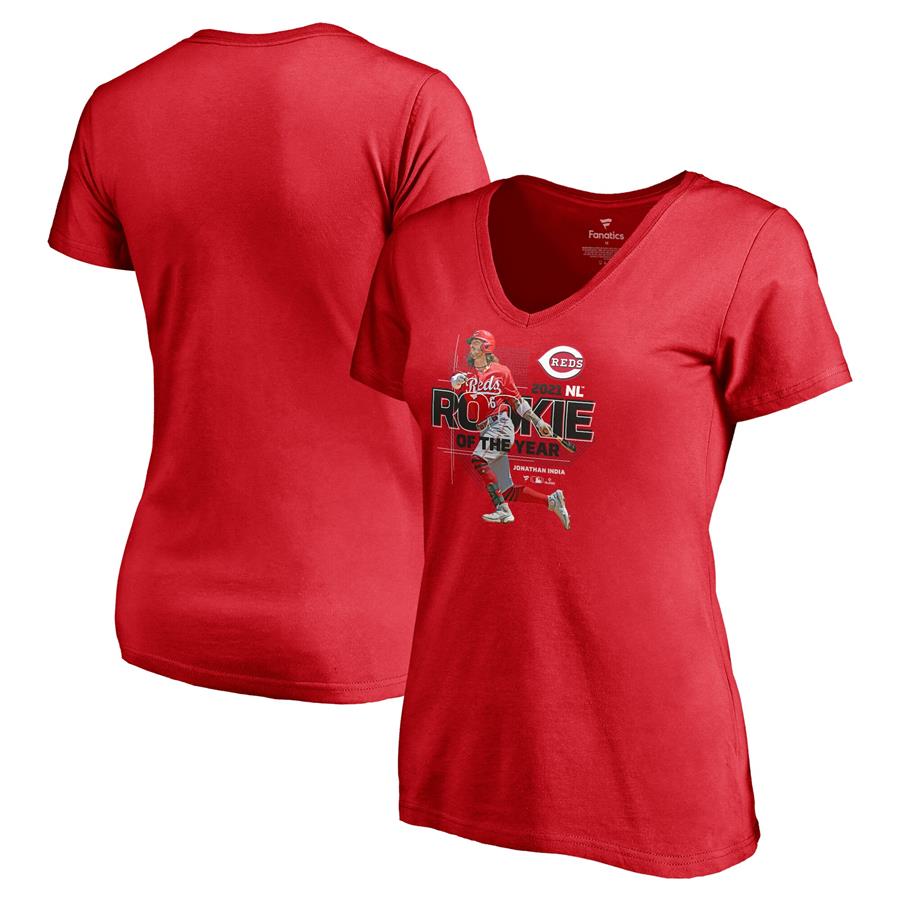 Jonathan India Cincinnati Reds Fanatics Branded Women's 2021 NL Rookie of the Year V-Neck T-Shirt - Red