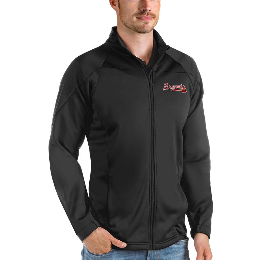 Atlanta Braves Antigua Links Full-Zip Golf Jacket - Black