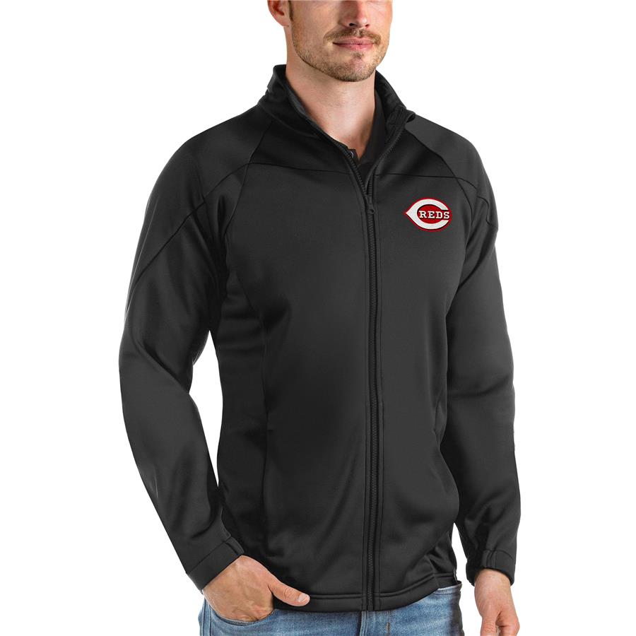 Cincinnati Reds Antigua Links Full-Zip Golf Jacket - Black