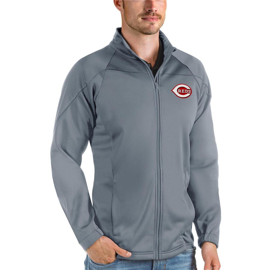Cincinnati Reds Antigua Links Full-Zip Golf Jacket - Gray