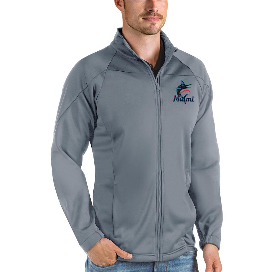 Miami Marlins Antigua Links Full-Zip Golf Jacket - Gray