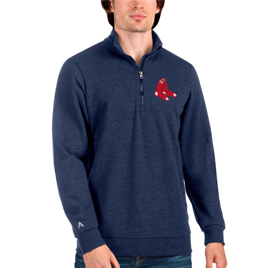 Boston Red Sox Antigua Action Quarter-Zip Pullover Sweatshirt - Heathered Navy