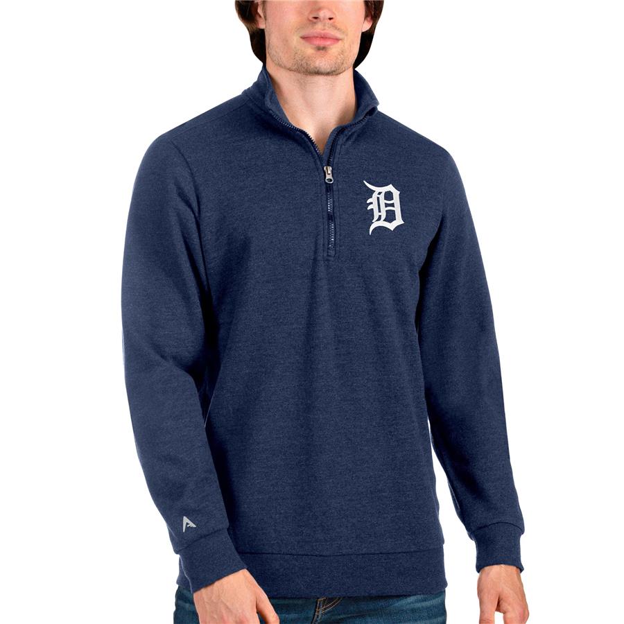 Detroit Tigers Antigua Action Quarter-Zip Pullover Sweatshirt - Heathered Navy