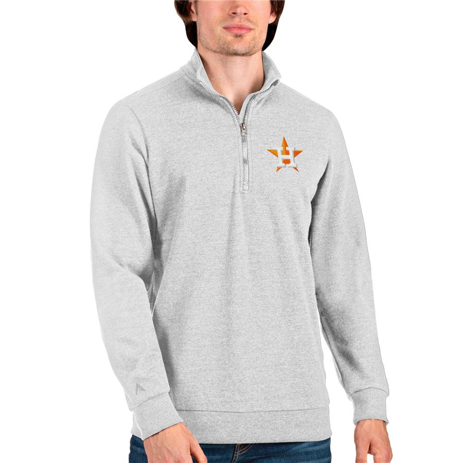 Houston Astros Antigua Action Quarter-Zip Pullover Sweatshirt - Heathered Gray
