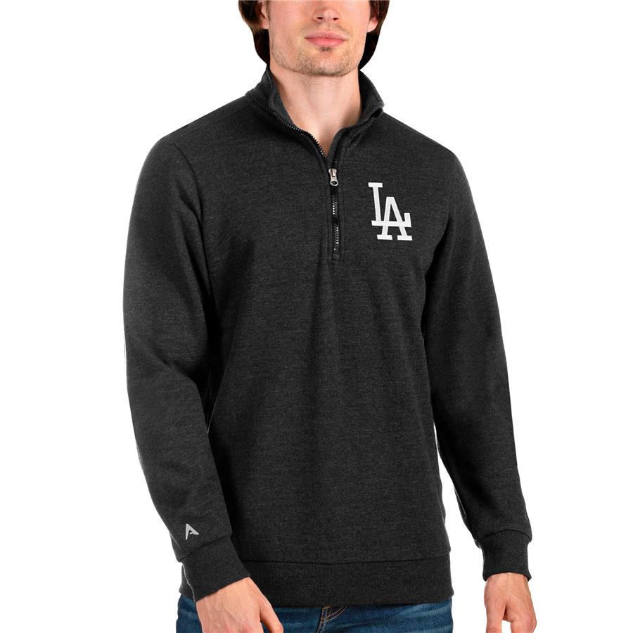 Los Angeles Dodgers Antigua Action Quarter-Zip Pullover Sweatshirt - Heathered Black