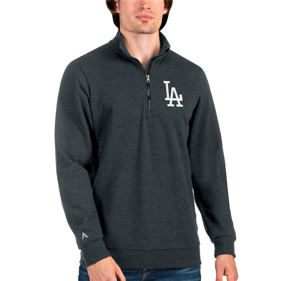 Los Angeles Dodgers Antigua Action Quarter-Zip Pullover Sweatshirt - Heathered Charcoal