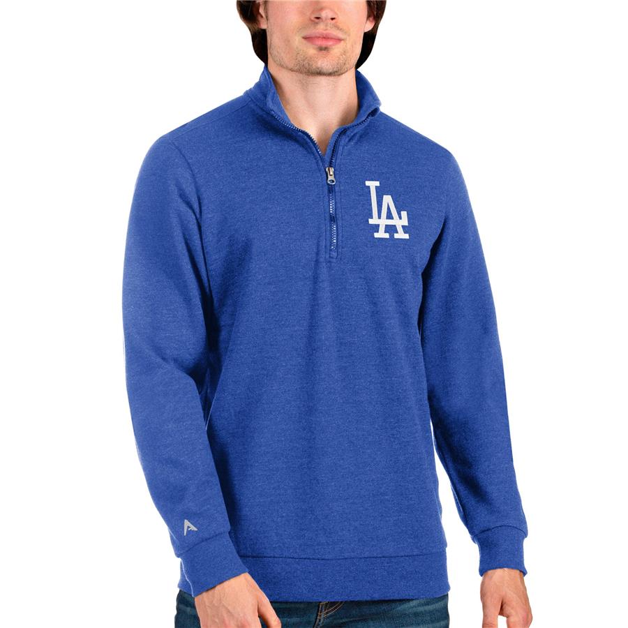 Los Angeles Dodgers Antigua Action Quarter-Zip Pullover Sweatshirt - Heathered Royal