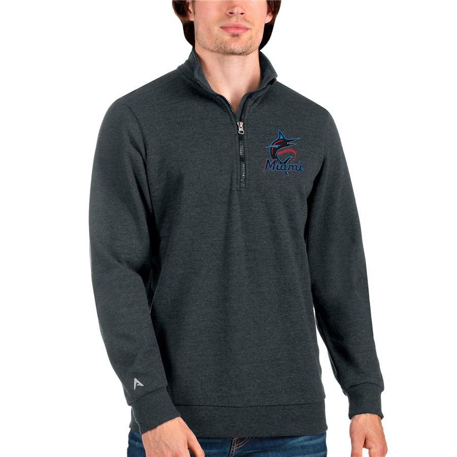 Miami Marlins Antigua Action Quarter-Zip Pullover Sweatshirt - Heathered Charcoal