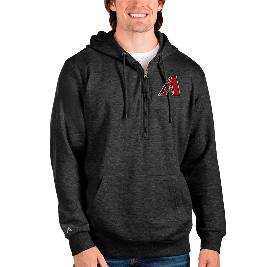 Arizona Diamondbacks Antigua Action Quarter-Zip Pullover Hoodie - Heathered Black