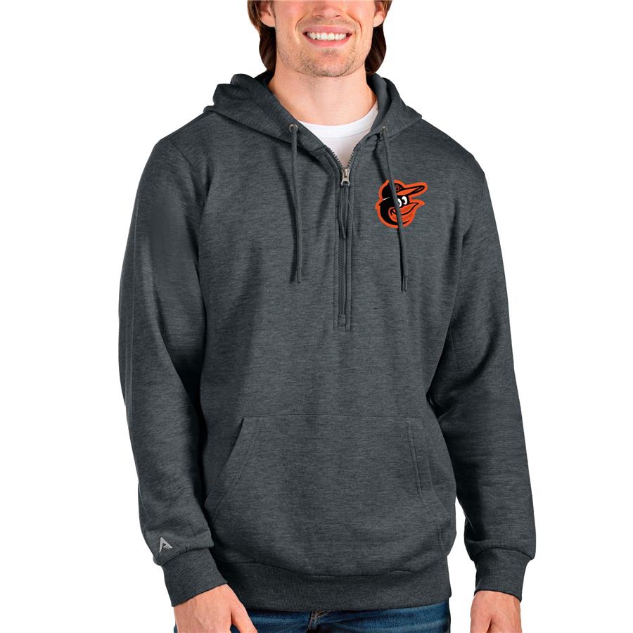 Baltimore Orioles Antigua Action Quarter-Zip Pullover Hoodie - Heathered Charcoal