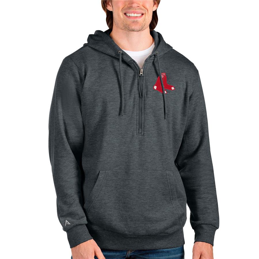 Boston Red Sox Antigua Action Quarter-Zip Pullover Hoodie - Heathered Charcoal