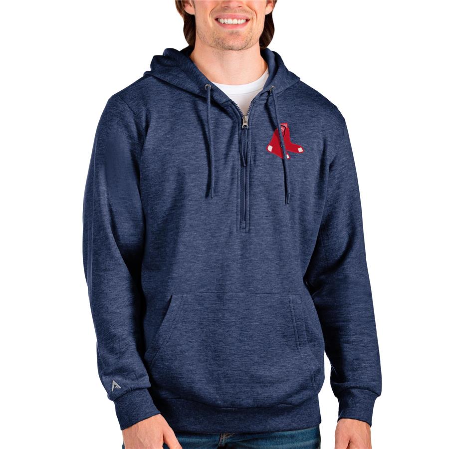 Boston Red Sox Antigua Action Quarter-Zip Pullover Hoodie - Heathered Navy
