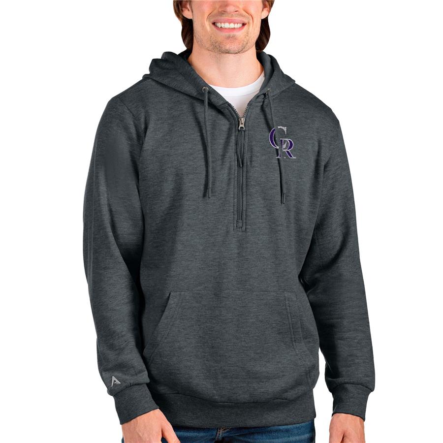 Colorado Rockies Antigua Action Quarter-Zip Pullover Hoodie - Heathered Charcoal