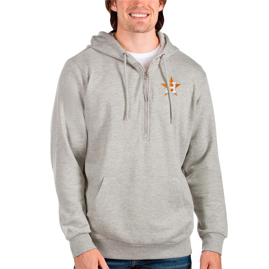 Houston Astros Antigua Action Quarter-Zip Pullover Hoodie - Heathered Gray