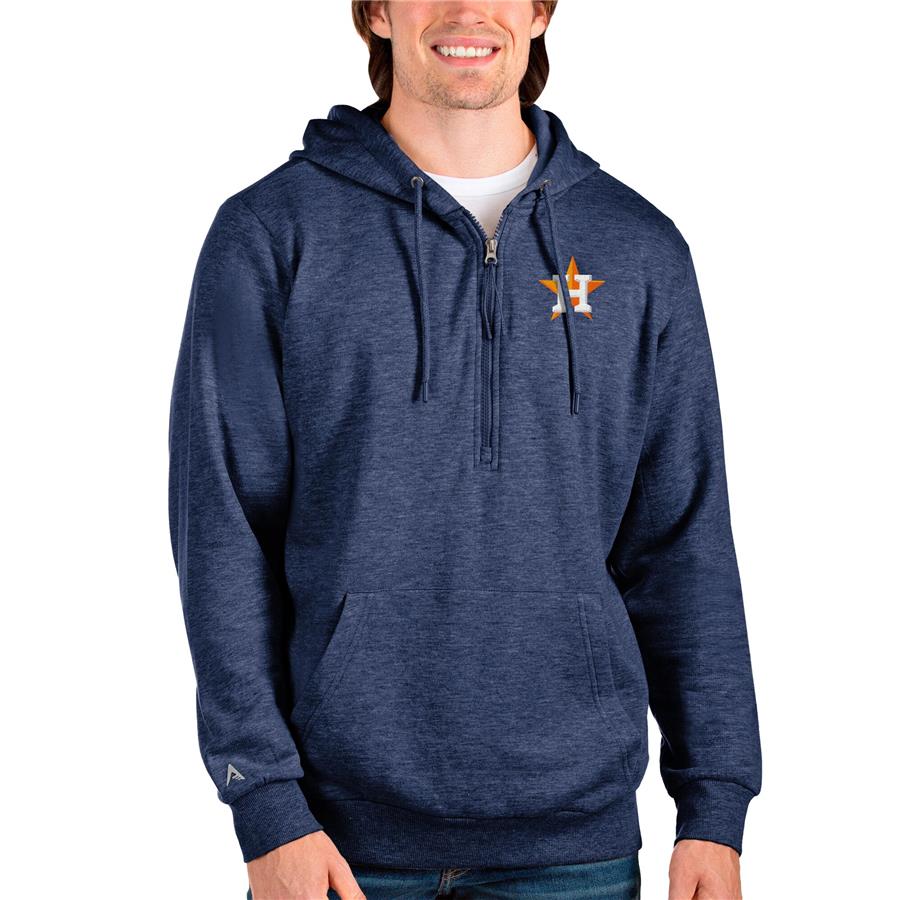 Houston Astros Antigua Action Quarter-Zip Pullover Hoodie - Heathered Navy