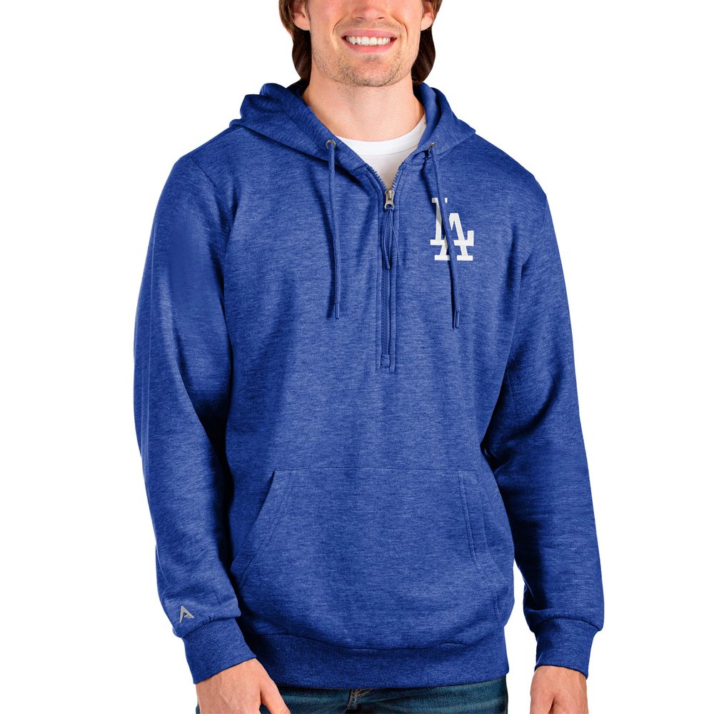 Los Angeles Dodgers Antigua Action Quarter-Zip Pullover Hoodie - Heathered Royal
