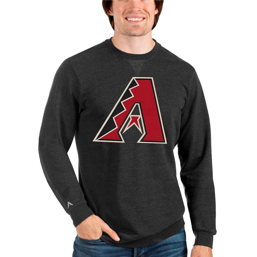 Arizona Diamondbacks Antigua Team Logo Reward Crewneck Pullover Sweatshirt - Heathered Black