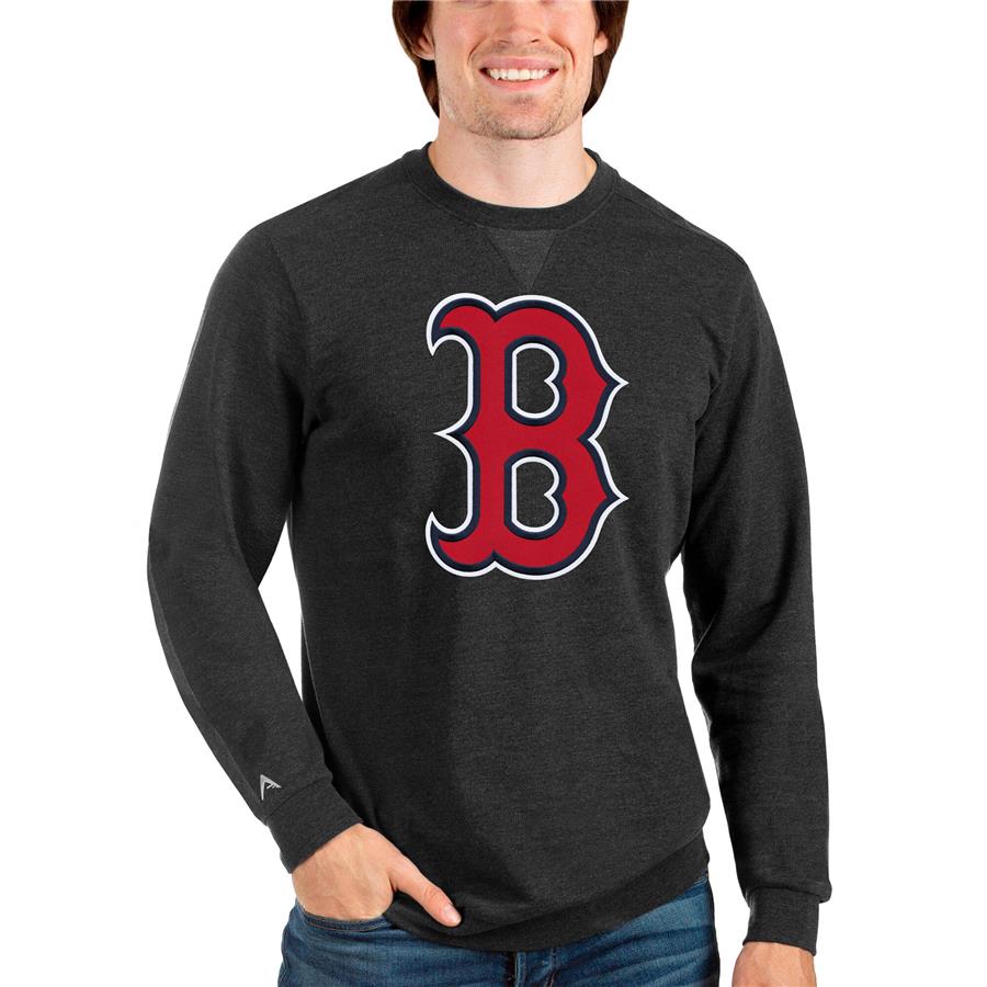 Boston Red Sox Antigua Team Logo Reward Crewneck Pullover Sweatshirt - Heathered Black