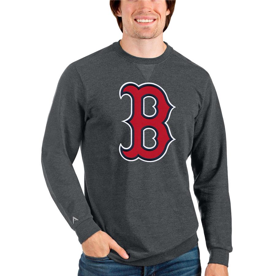 Boston Red Sox Antigua Team Logo Reward Crewneck Pullover Sweatshirt - Heathered Charcoal