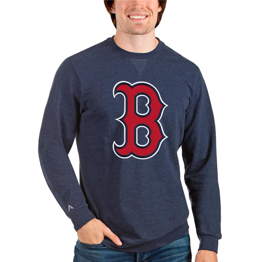 Boston Red Sox Antigua Team Logo Reward Crewneck Pullover Sweatshirt - Heathered Navy