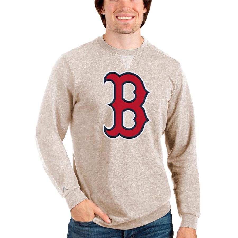 Boston Red Sox Antigua Team Logo Reward Crewneck Pullover Sweatshirt - Oatmeal