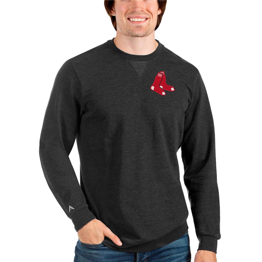Boston Red Sox Antigua Reward Crewneck Pullover Sweatshirt - Heathered Black