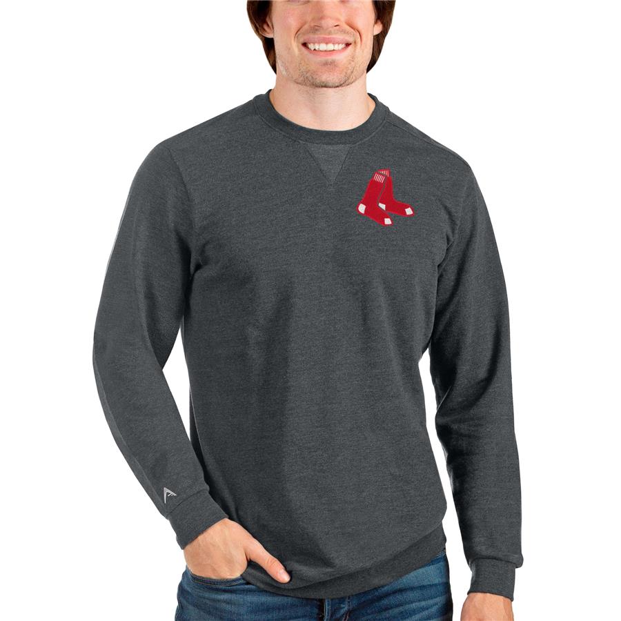 Boston Red Sox Antigua Reward Crewneck Pullover Sweatshirt - Heathered Charcoal