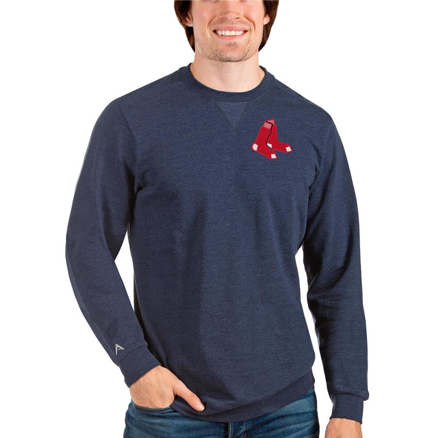 Boston Red Sox Antigua Reward Crewneck Pullover Sweatshirt - Heathered Navy