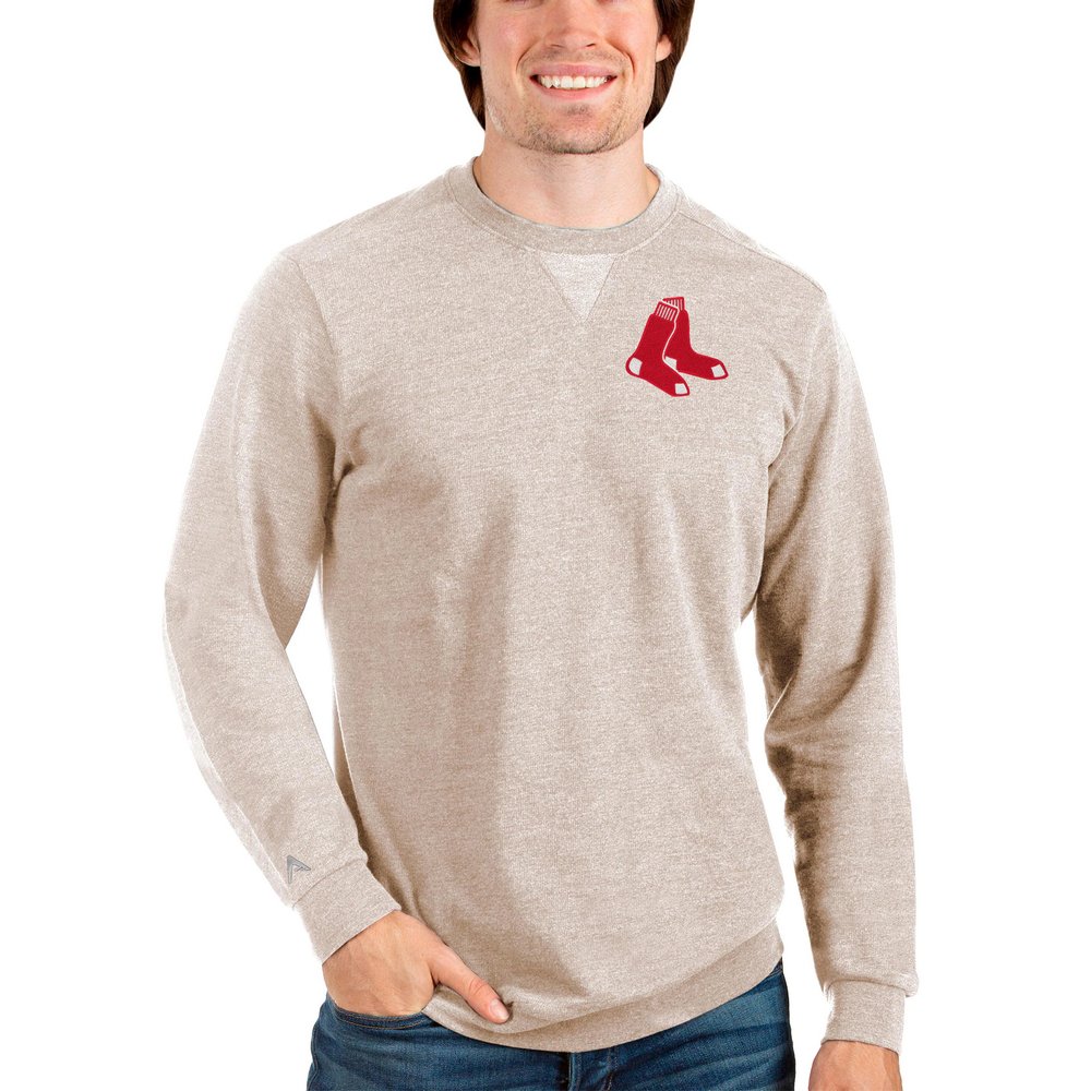 Boston Red Sox Antigua Reward Crewneck Pullover Sweatshirt - Oatmeal