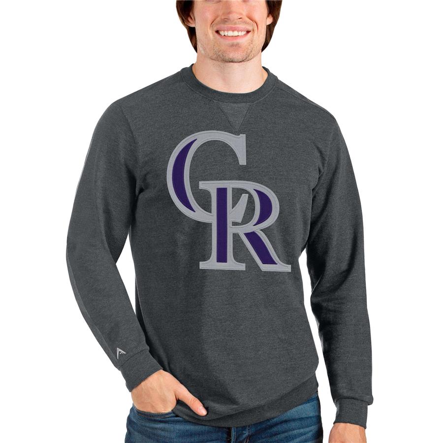 Colorado Rockies Antigua Team Logo Reward Crewneck Pullover Sweatshirt - Heathered Charcoal