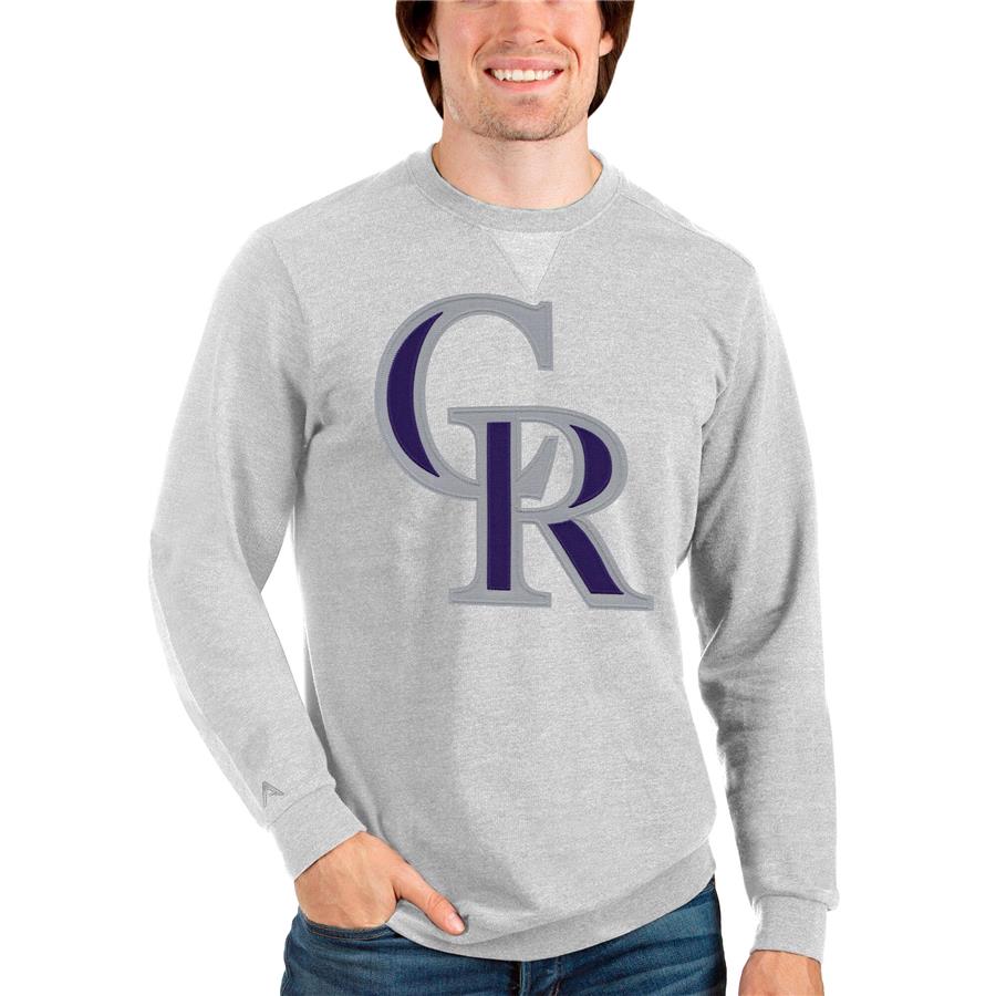Colorado Rockies Antigua Team Logo Reward Crewneck Pullover Sweatshirt - Heathered Gray
