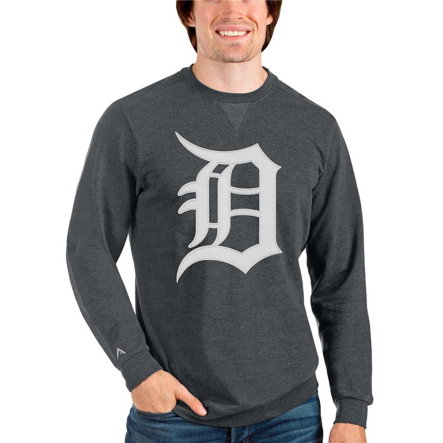 Detroit Tigers Antigua Team Logo Reward Crewneck Pullover Sweatshirt - Heathered Charcoal