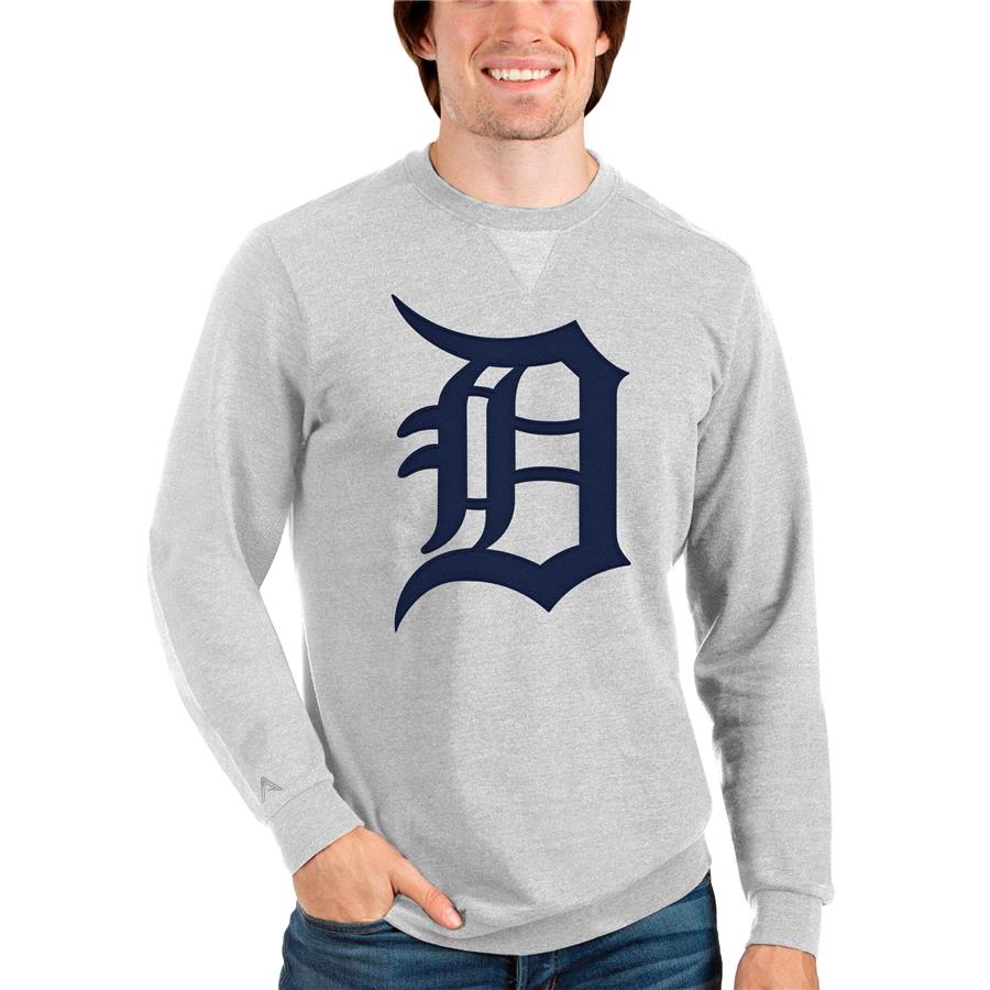 Detroit Tigers Antigua Team Logo Reward Crewneck Pullover Sweatshirt - Heathered Gray