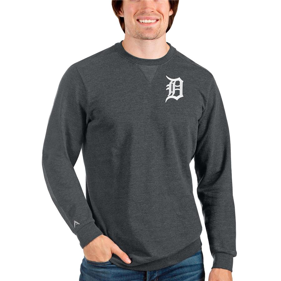 Detroit Tigers Antigua Reward Crewneck Pullover Sweatshirt - Heathered Charcoal