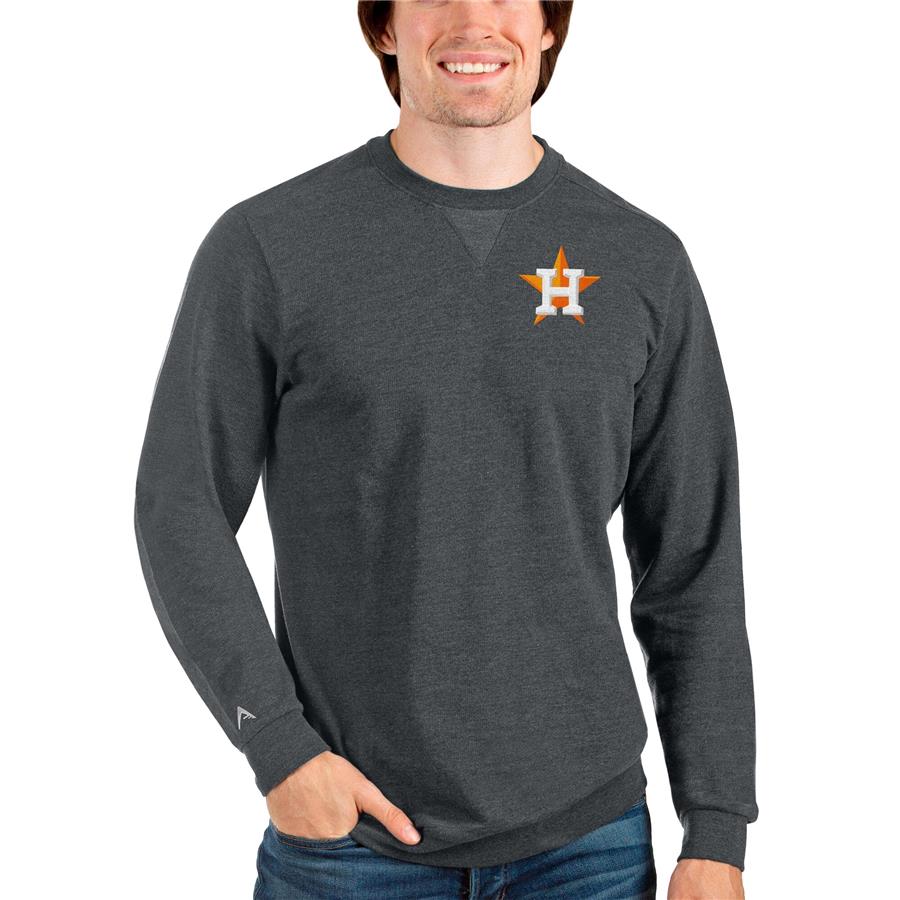Houston Astros Antigua Reward Crewneck Pullover Sweatshirt - Heathered Charcoal